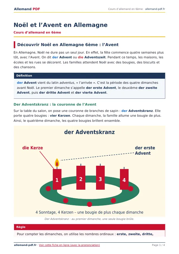 Cours « Noël et l’Avent en Allemagne » en PDF