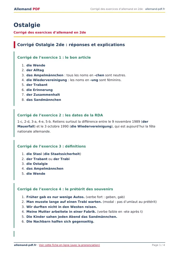 Corrigé « Ostalgie » en PDF