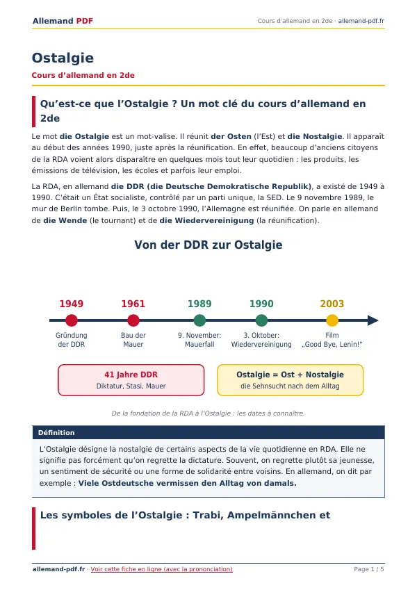 Cours « Ostalgie » en PDF