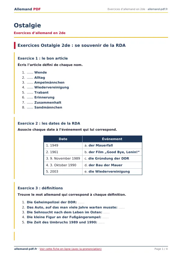 Exercices « Ostalgie » en PDF