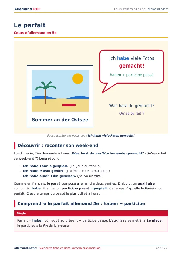 Cours « Le parfait » en PDF