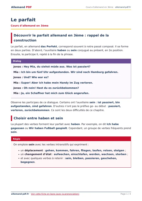 Cours « Le parfait » en PDF