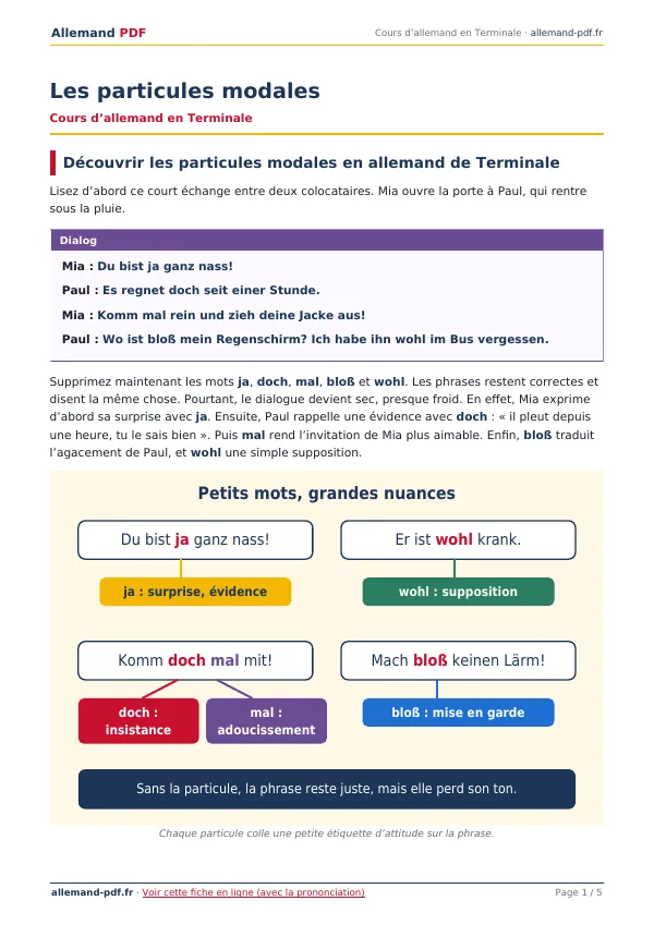 Cours « Les particules modales » en PDF