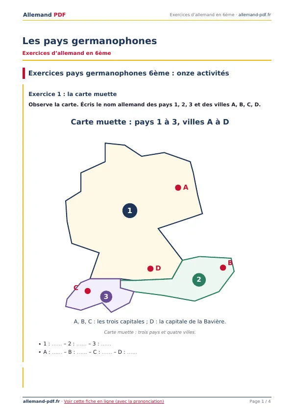 Exercices « Les pays germanophones » en PDF