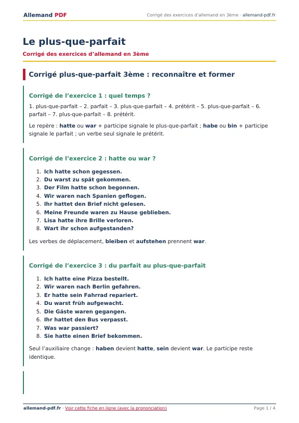 Corrigé « Le plus-que-parfait » en PDF