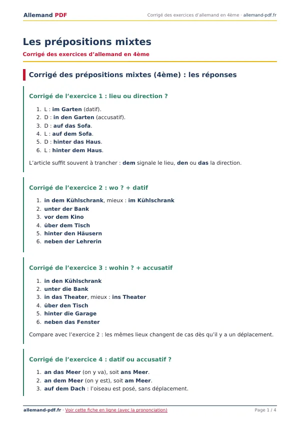 Corrigé « Les prépositions mixtes » en PDF