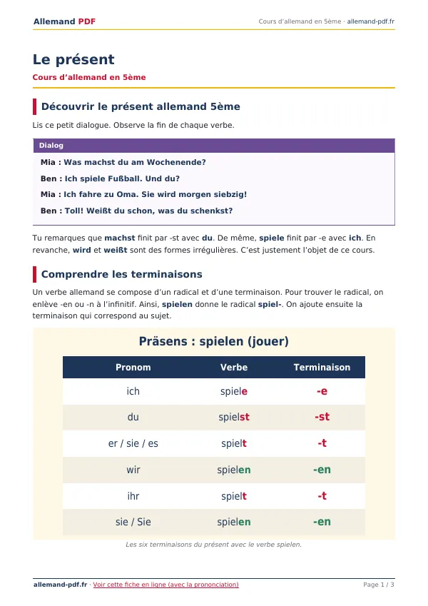 Cours « Le présent » en PDF