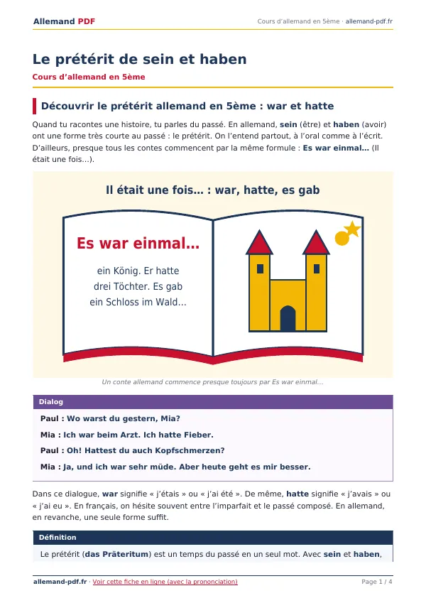 Cours « Le prétérit de sein et haben » en PDF