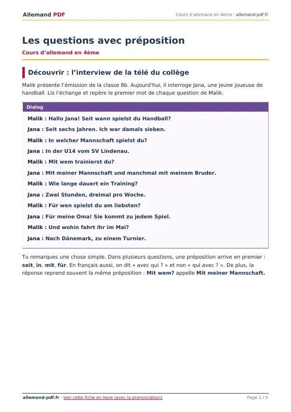 Cours « Les questions avec préposition » en PDF