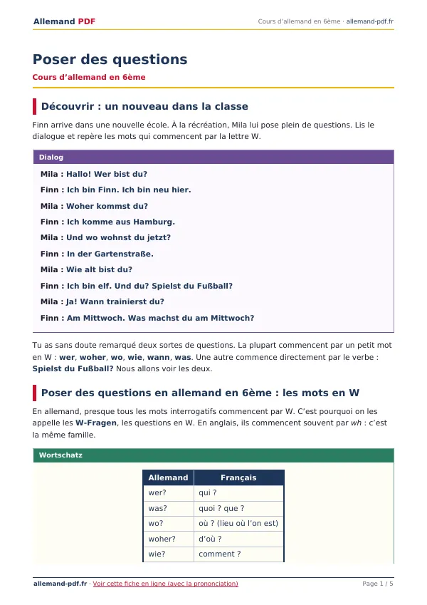 Cours « Poser des questions » en PDF