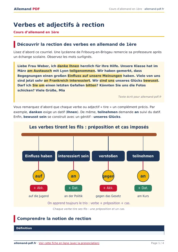 Cours « Verbes et adjectifs à rection » en PDF