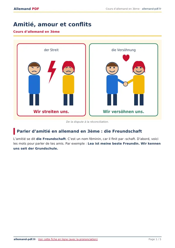 Cours « Amitié, amour et conflits » en PDF
