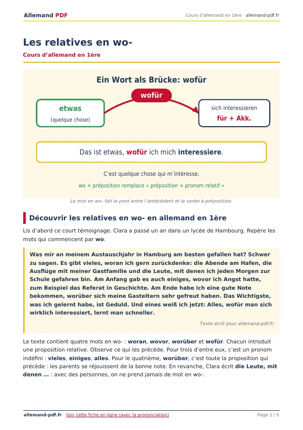 Cours « Les relatives en wo- » en PDF