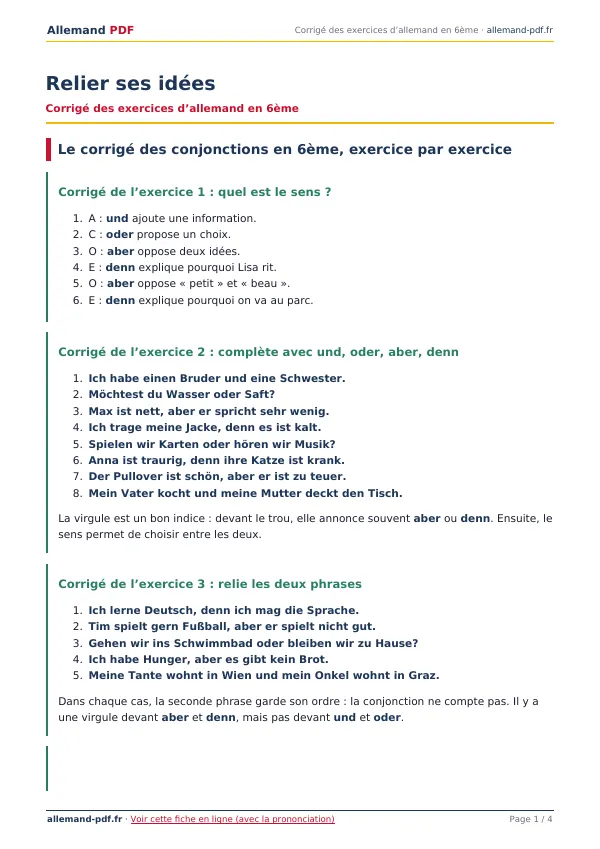Corrigé « Relier ses idées » en PDF