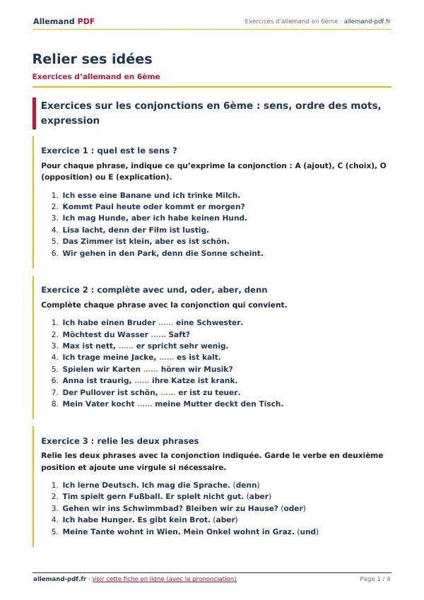 Exercices « Relier ses idées » en PDF