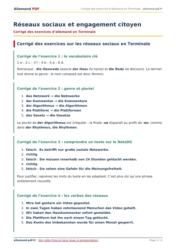 Corrigé « Réseaux sociaux et engagement citoyen » en PDF