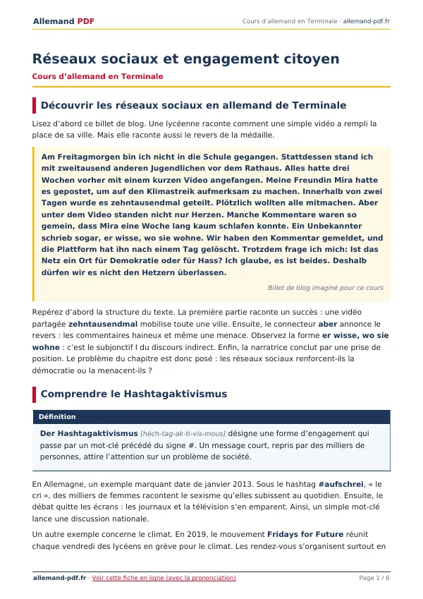 Cours « Réseaux sociaux et engagement citoyen » en PDF