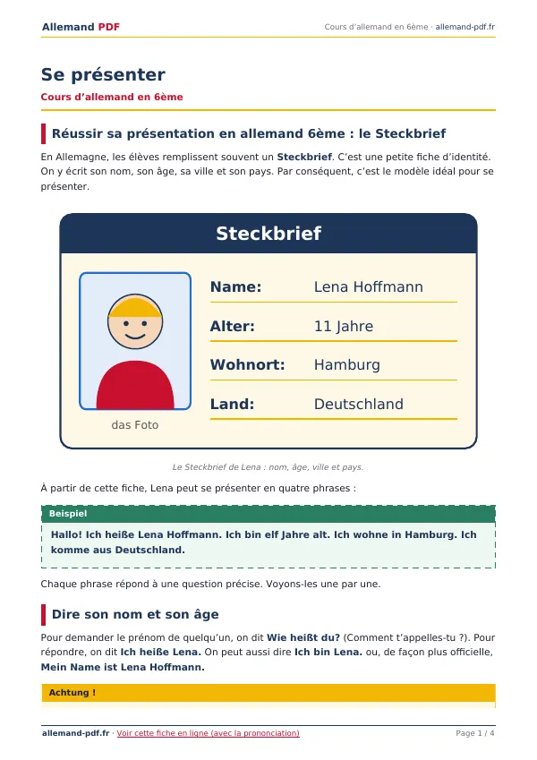 Cours « Se présenter » en PDF