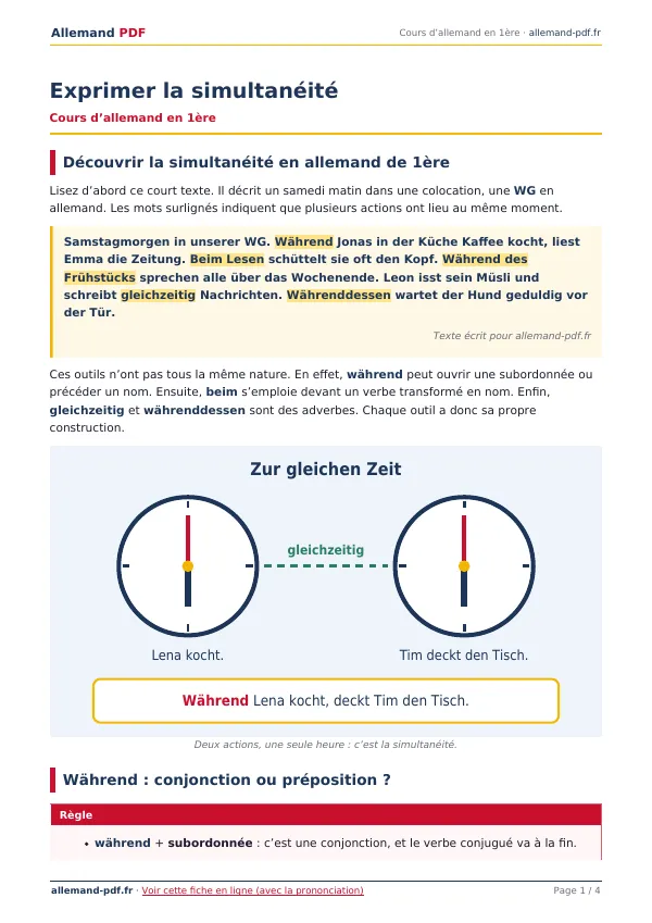 Cours « Exprimer la simultanéité » en PDF