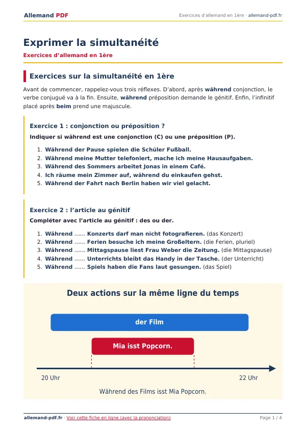 Exercices « Exprimer la simultanéité » en PDF