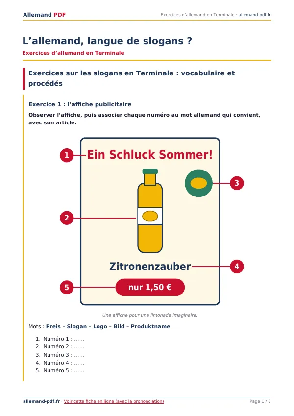Exercices « L’allemand, langue de slogans ? » en PDF