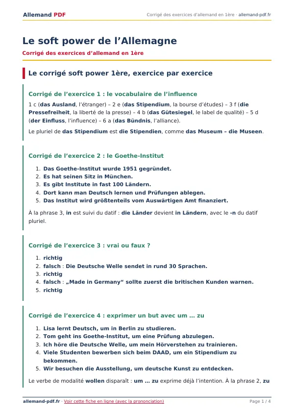 Corrigé « Le soft power de l’Allemagne » en PDF