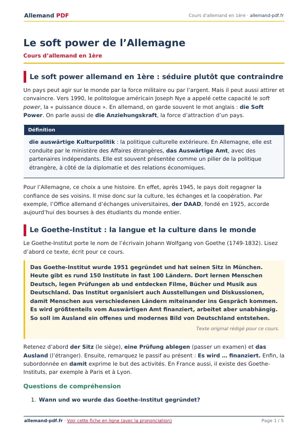 Cours « Le soft power de l’Allemagne » en PDF