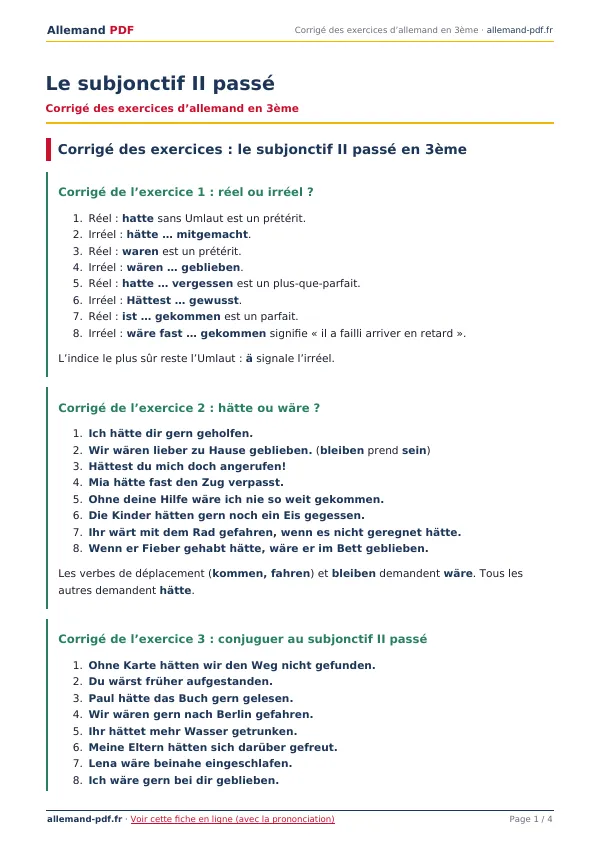 Corrigé « Le subjonctif II passé » en PDF