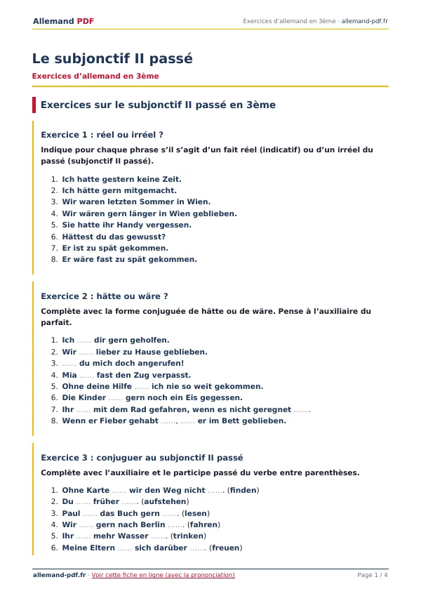 Exercices « Le subjonctif II passé » en PDF
