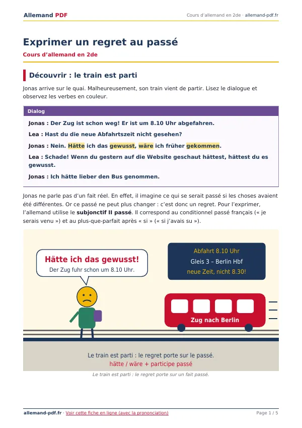 Cours « Exprimer un regret au passé » en PDF