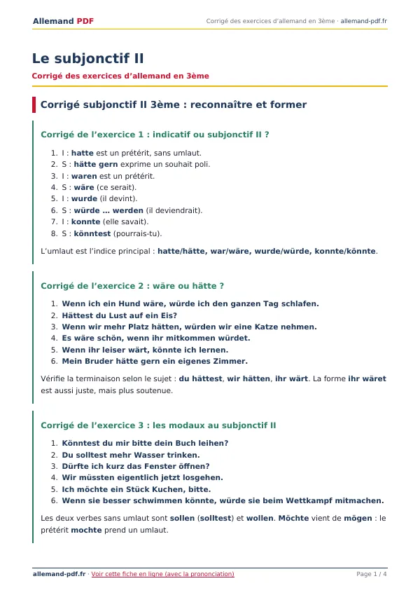 Corrigé « Le subjonctif II » en PDF