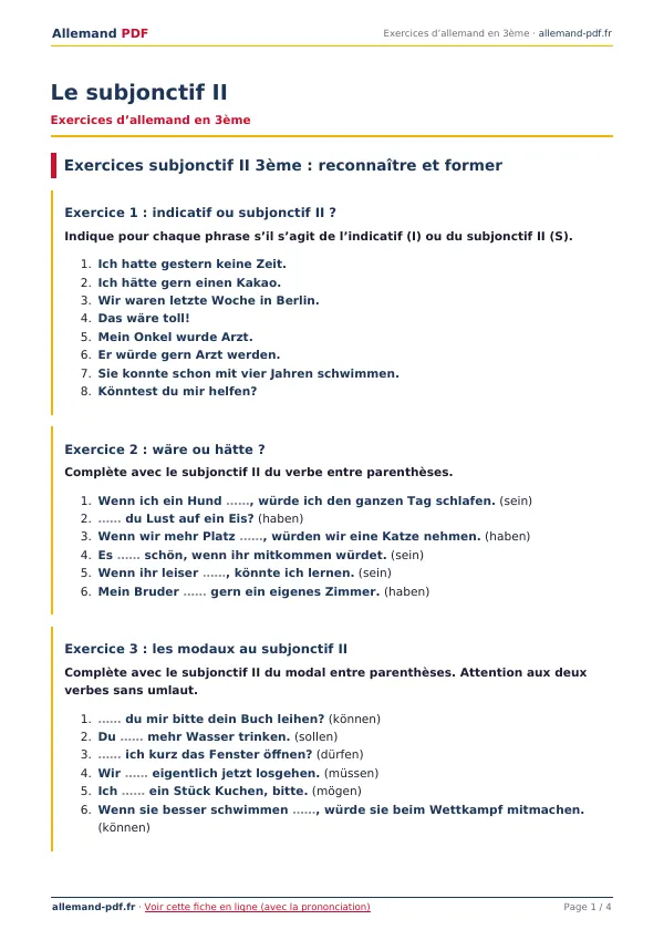Exercices « Le subjonctif II » en PDF