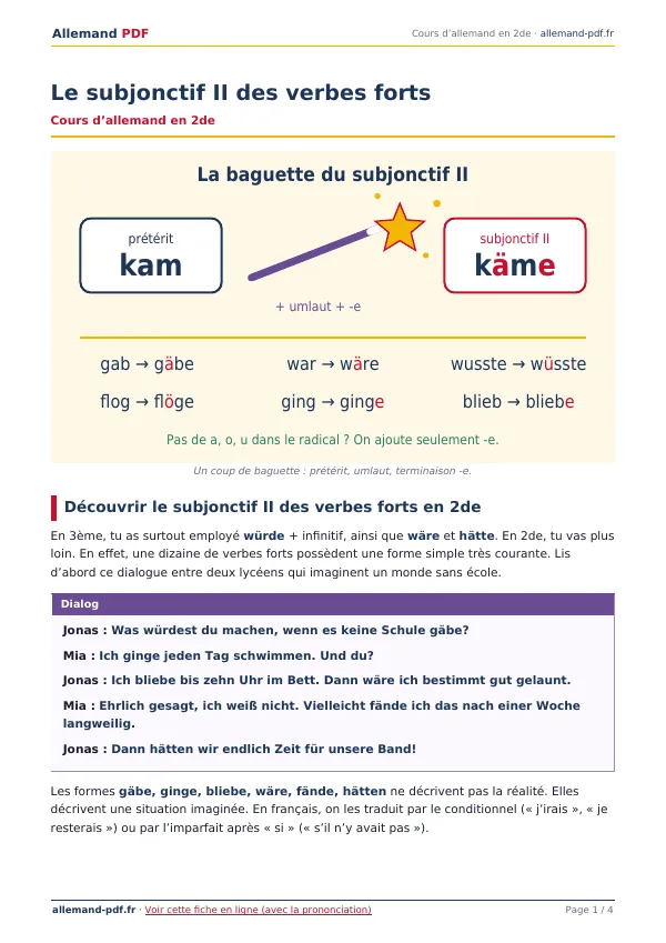 Cours « Le subjonctif II des verbes forts » en PDF