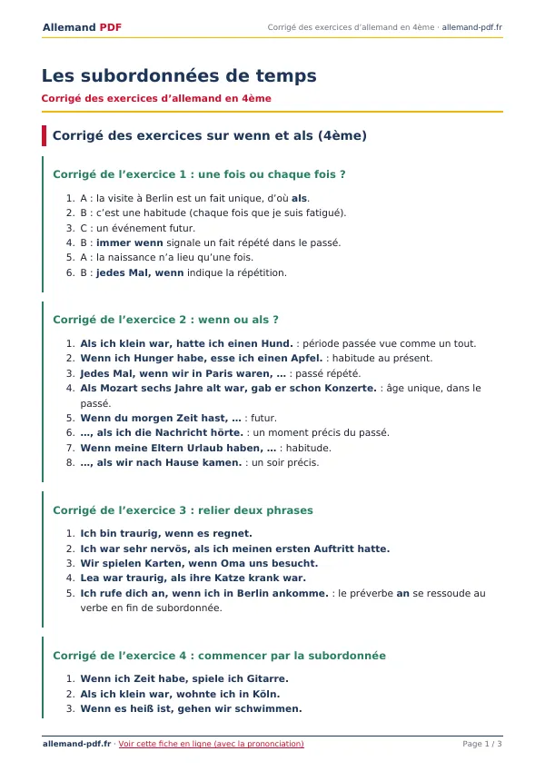 Corrigé « Les subordonnées de temps » en PDF