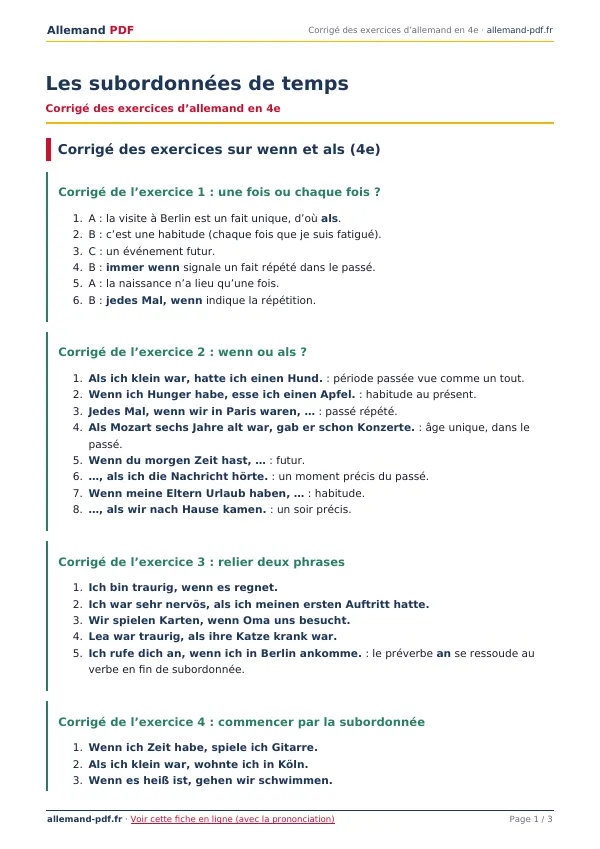 Corrigé « Les subordonnées de temps » en PDF