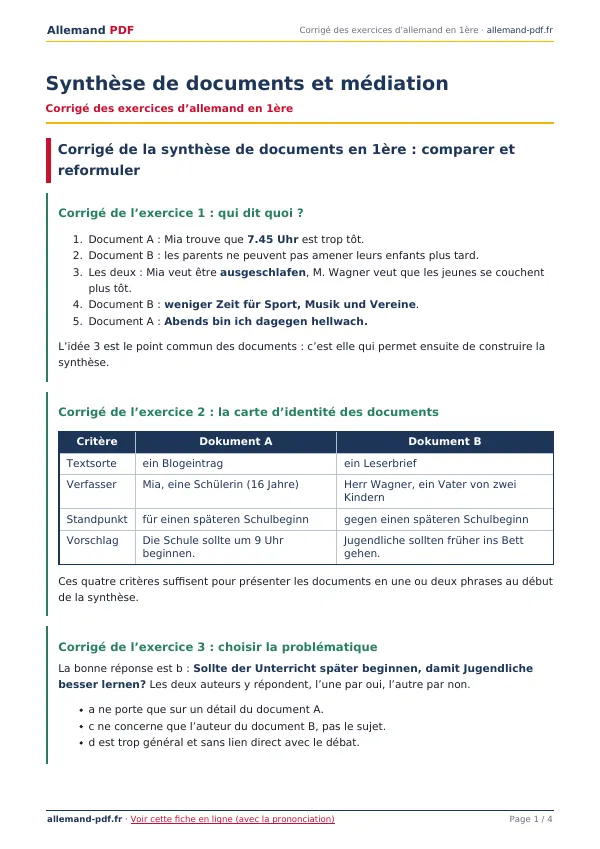 Corrigé « Synthèse de documents et médiation » en PDF