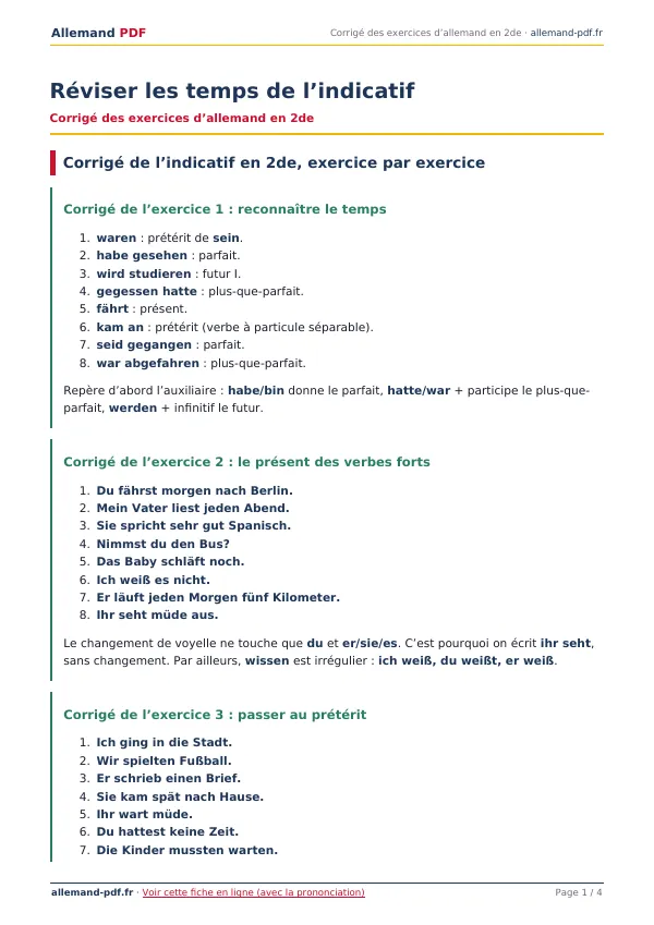 Corrigé « Réviser les temps de l’indicatif » en PDF