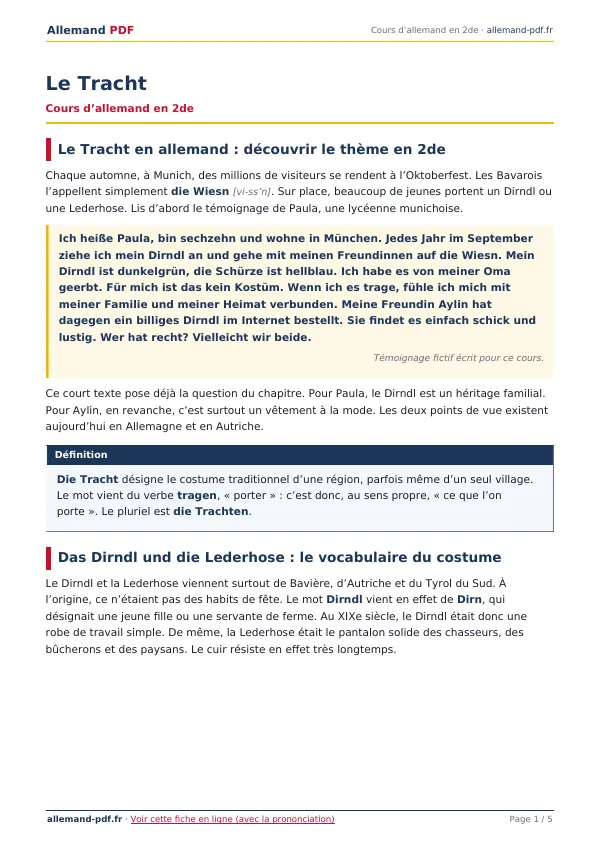 Cours « Le Tracht » en PDF