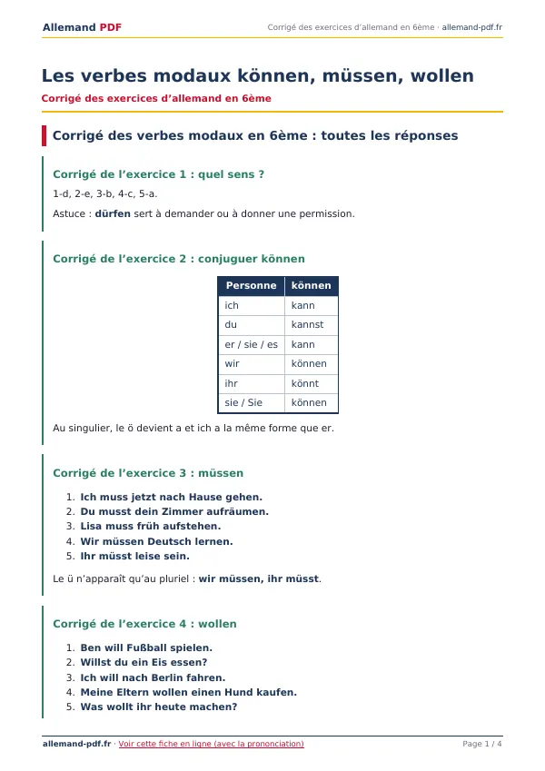 Corrigé « Les verbes modaux können, müssen, wollen » en PDF