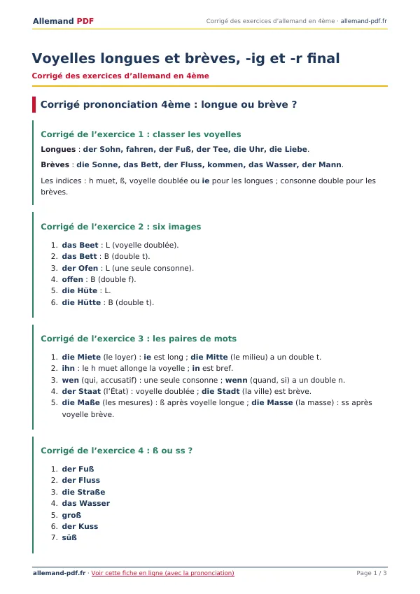 Corrigé « Voyelles longues et brèves, -ig et -r final » en PDF