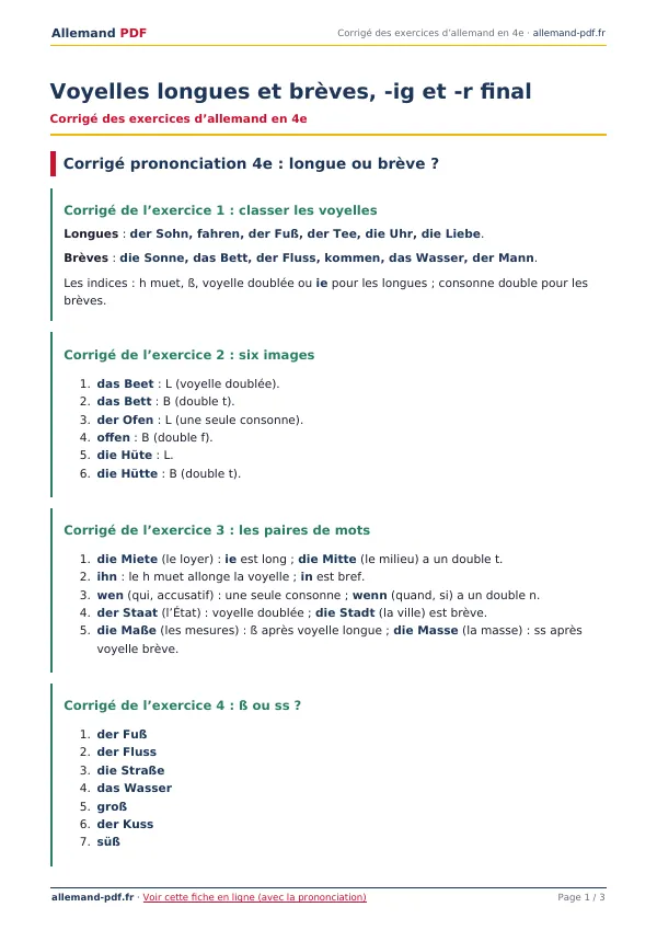 Corrigé « Voyelles longues et brèves, -ig et -r final » en PDF