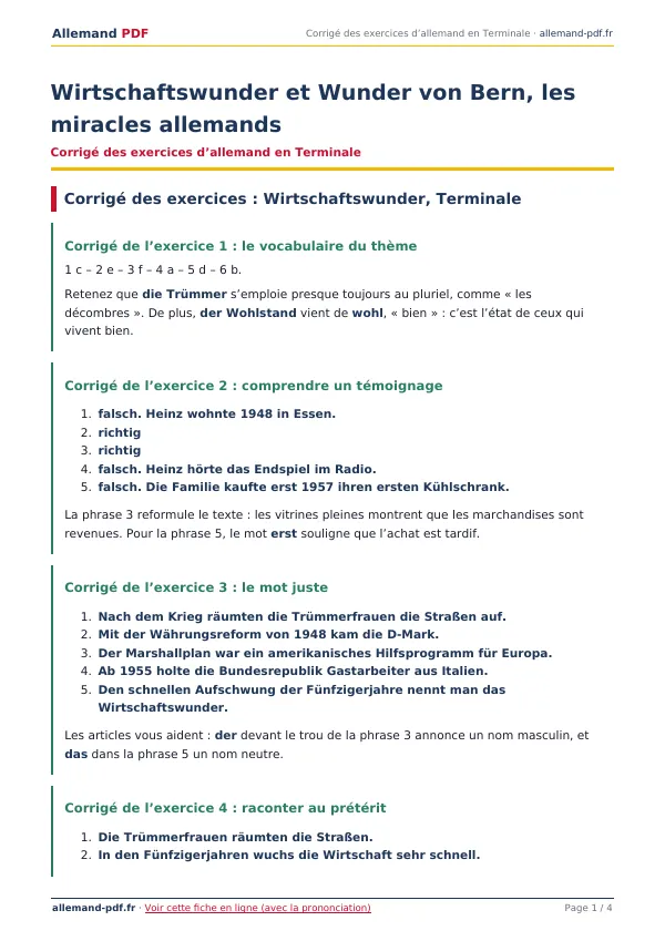 Corrigé « Wirtschaftswunder et Wunder von Bern, les miracles allemands » en PDF